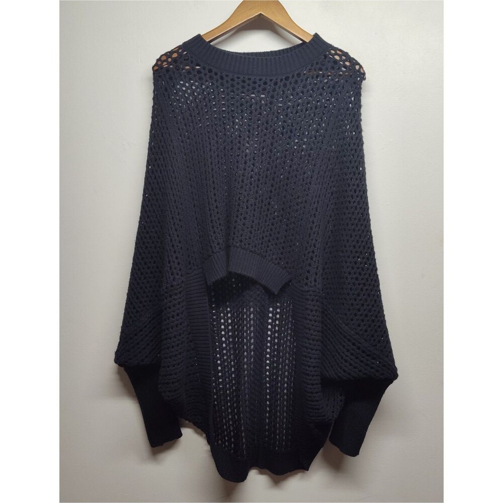 BCBG Maxazria Crochet Sweater Women M Black Hi-Lo Fairy Grunge Romantic Goth